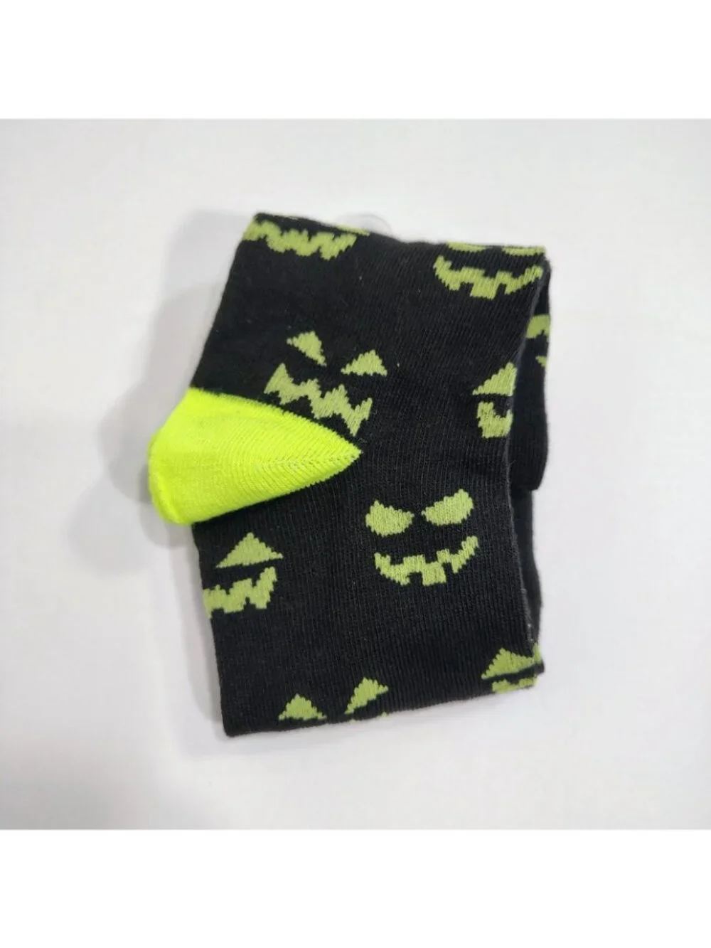 Halloween Womens Crew Socks Size 6-12 Black Yellow Jack O Lantern Face